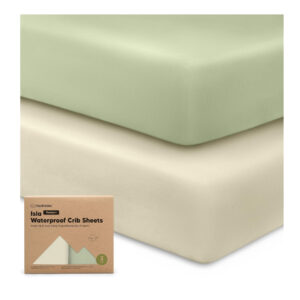 2-Pack Waterproof Crib Sheets for Boys, Girls - Viscose Derived from Bamboo Crib Sheets Neutral, Crib MattressProtector Sheet, Soft Toddler Bed Sheets, Fitted Baby Crib Sheets Girl, Boy (Avocado)