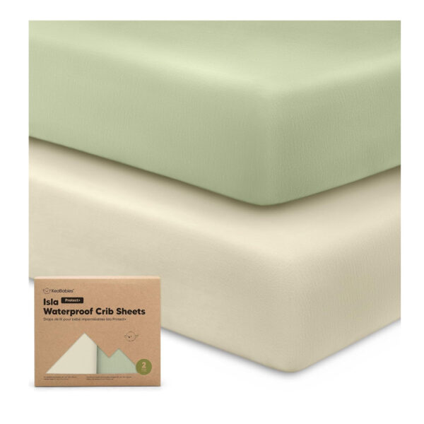 2-Pack Waterproof Crib Sheets for Boys, Girls - Viscose Derived from Bamboo Crib Sheets Neutral, Crib MattressProtector Sheet, Soft Toddler Bed Sheets, Fitted Baby Crib Sheets Girl, Boy (Avocado)