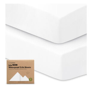 2-Pack Waterproof Crib Sheets for Boys, Girls - Viscose Derived from Bamboo Crib Sheets Neutral, Crib MattressProtector Sheet, Soft Toddler Bed Sheets, Fitted Baby Crib Sheets Girl, Boy (Soft White)