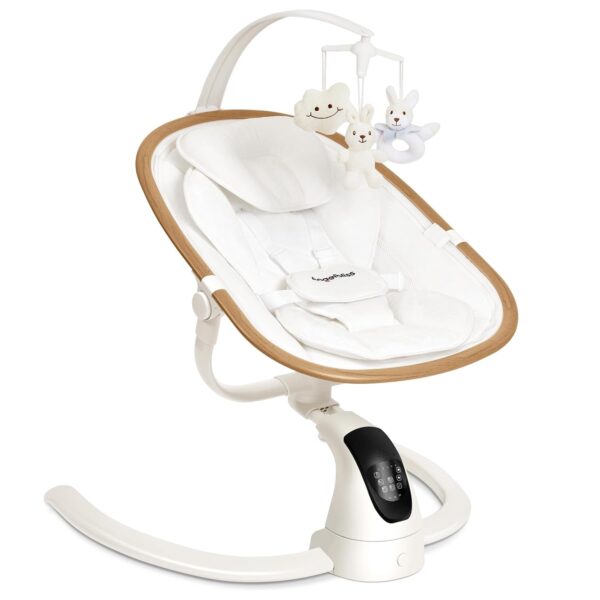 Angelbliss Baby Swing with Cry Detection, Side-to-Side Electric Swing with 5 Speeds, 180° Rotation, Indoor Swing for Infants and Toddlers (White)