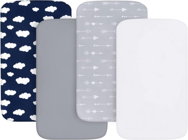 Baby Bassinet Sheets 4 Pack Compatible with 33" x 20" Mika Micky, Baby Delight, Dream On Me, AMKE and Other Rectangle Bassinet Mattress, Ultra Soft & Skin Friendly, Washer & Dryer