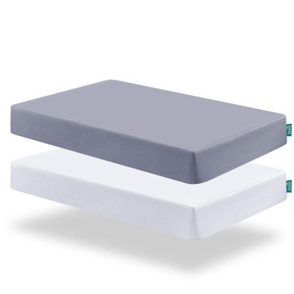 Biloban Crib Sheets Fitted, 2 Pack Crib Sheet Fits for Standard Crib Mattress, Neutral Toddler Bed Sheets for Baby Boys and Girl, Grey & White, 52”X 28”