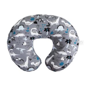 Boppy Original Nursing Pillow, Gray Dinosaurs, Ergonomic Nursing Essentials for Bottle and Breastfeeding, Firm Fiber Fill, with Removable Pillow Cover, Machine Washable