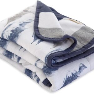 Burts Bees Baby Infant Reversible Blankets 100% Organic Cotton GOTS Certified - Watercolor Mountains Prints with Quilting Pattern Soft Nursery Blanket with 100% Polyester Fill for Size 30 x 40 Inch Navy Mountains