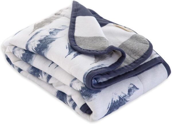 Burts Bees Baby Infant Reversible Blankets 100% Organic Cotton GOTS Certified - Watercolor Mountains Prints with Quilting Pattern Soft Nursery Blanket with 100% Polyester Fill for Size 30 x 40 Inch Navy Mountains