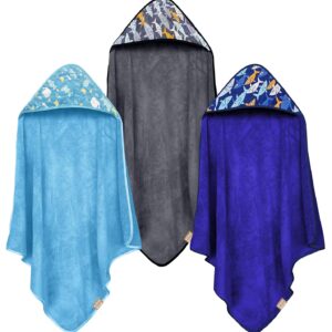 CORAL DOCK 3 Pack Baby Hooded Bath Towel Sets, Ultra Absorbent Baby Essentials Item for Newborn Boy Girl, Baby Bath Shower Towel Gifts for Infant and Toddler - Shark World
