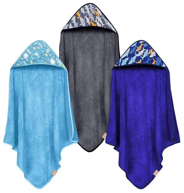CORAL DOCK 3 Pack Baby Hooded Bath Towel Sets, Ultra Absorbent Baby Essentials Item for Newborn Boy Girl, Baby Bath Shower Towel Gifts for Infant and Toddler - Shark World