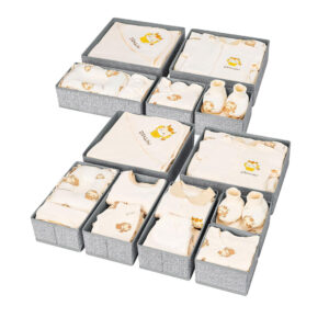 DIMJ Drawer Organizer Clothes 12 Pack - Foldable Baby Organizers and Storage & Dresser Organizer for Bedroom, Closet - Nursery Organization Dresser Dividers for underwear, Sock,Bra, Belt, Tie, Gray