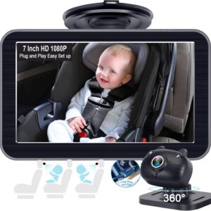 DoHonest Baby Car Camera 7-Inch: USB Plug and Play Easy Setup 360 Degree Rotating Backseat Camera Two Kids HD 1080P Rear Facing Car Seat Camera Clear Night Vision -V9 Black