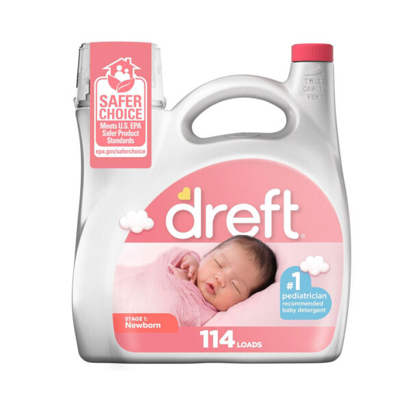 Dreft Stage 1 Newborn Baby Laundry Detergent Liquid, HE Compatible, 114 Loads, Laundry Soap for Sensitive Skin, Baby Laundry Detergent, Newborn Essentials