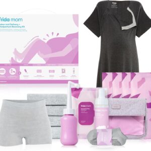 Frida Mom Labor, Delivery, & Postpartum Kit, Baby Shower Gifts, Socks, Peri Bottle, Nursing Gown, Disposable Underwear, Ice Maxi Pads, Pad Liners, Perineal Foam, Toiletry Bag (15pc Gift Set)