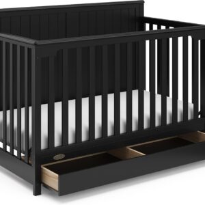 Graco Hadley 5-in-1 Convertible Crib with Drawer (Black) – Combo, Includes Full-Size Nursery Storage, Converts from Baby Crib to Toddler Bed, Daybed