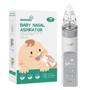 GROWNSY Nasal Aspirator for Baby, Baby Nose Sucker Pro with 3 Soft Silicone Tips, Adjustable Suction, Electric Nose Suction for Baby, Built-in Music & Light