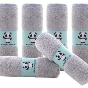 HIPHOP PANDA Baby Washcloths, Rayon Made from Bamboo - 2 Layer Ultra Soft Absorbent Newborn Bath Face Towel - Reusable Baby Wipes for Delicate Skin - Grey, 6 Pack