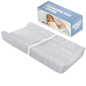 Jool Baby Changing Pad - Contoured, Waterproof & Non-Slip, Includes a Cozy, Breathable, & Washable Cover (Gray/Wave)