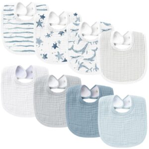 Konssy Muslin Baby Bibs 8 Pack Baby Bandana Drool Bibs Cotton for Unisex Boys Girls, 8 Solid Colors Set for Teething Drooling