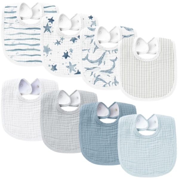 Konssy Muslin Baby Bibs 8 Pack Baby Bandana Drool Bibs Cotton for Unisex Boys Girls, 8 Solid Colors Set for Teething Drooling