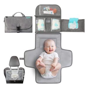 Kopi Baby Portable Diaper Changing Pad - Baby Diaper Changer Travel Bag with Wipes Pocket, Smart Design Portable Changing Mat, Infant Travel Station Kit, Gift for Newborn Girl & Boy - Grey