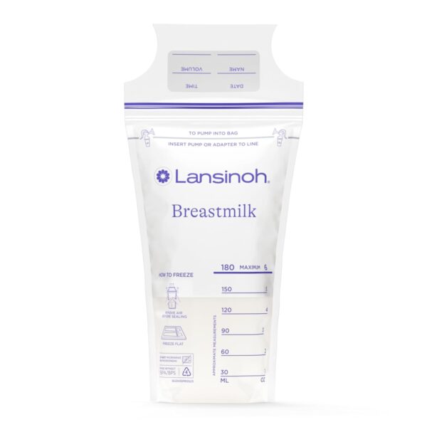Lansinoh Breastmilk Storage Bags, 200 Count (2 Packs of 100 Bags) Milk Freezer Bags for Long Term Breastfeeding Storage, Pump Directly into Bags, Nursing Essentials