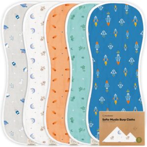 5-Pack Muslin Burp Cloths for Baby Boys and Girls - Super Absorbent Baby Burp Cloth, Viscose Derived from Bamboo Cotton Baby Washcloths, Burp Rags, Large Neutral Burp Clothes for Newborn (Cosmo)