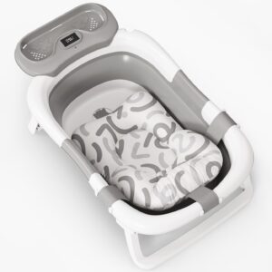 Baby Bathtub, Collapsible Bath Tub for Newborns to Toddlers with Water Temperature Sensor and Storage Tray, 2025 Upgraded Version (Gray)