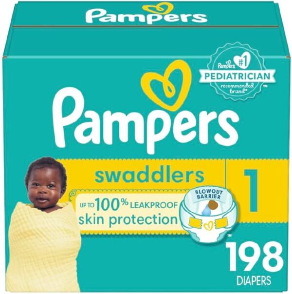 Pampers Baby Diapers - Swaddlers - Size 1, 198 Count, Ultra Absorbent Disposable Infant Diaper