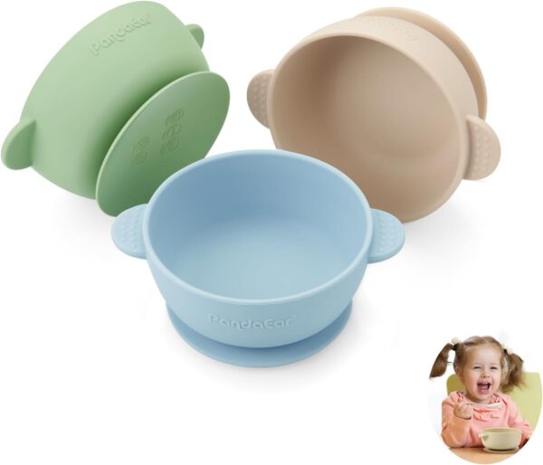 PandaEar 3 Pack Baby Bowls with Suction| Stay Put Silicone Food Bowl for Babies Kids Toddlers Infants| Food Grade Soft Safe BPA-Free Silicone (Multi-Color)
