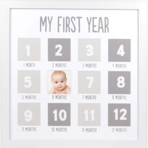Pearhead My First Year Photo Moments Baby Keepsake Picture Frame, Baby's First Year Photo Frame, Gender-Neutral Baby Milestone Nursery Decor, White and Gray