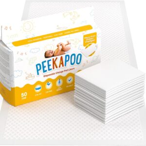 Peekapoo - Disposable Changing Pad Liners (100 Pack) Super Soft, Ultra Absorbent & Waterproof - Covers Any Surface for Mess Free Baby Diaper Changes