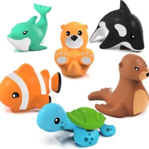 Tub Works® Marine™ Mold Free Bath Toys, 6 Pack | Sealed, No Hole Bath Toys Design Keeps Moisture Out | Soft, Squeezable & Float on Water | Easy-Grip Baby & Toddler Bath Toys | Great Baby Pool Toys