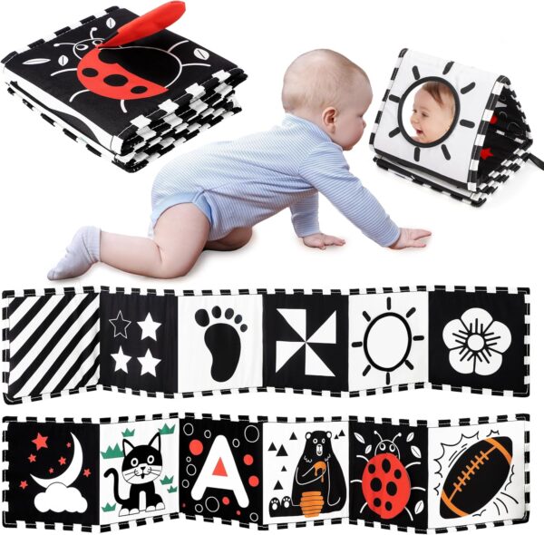 URMYWO Black and White Baby Toys, Tummy Time High Contrast Newborn Toys 0-3 Months, Soft Baby Book, Visual Stimulation Montessori Sensory Infant Toys 0-6-12 Months, Shower Gift, Easter Basket Stuffers