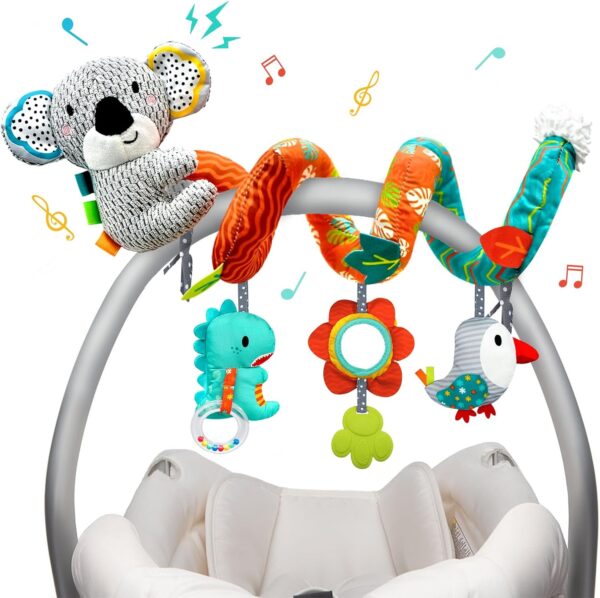 XIXILAND Car Seat Toys Baby Toys 0-3 Months Developmental, Stroller Toys Infant Toys 0-6 Months Newborn Toys, Carseat Toys for Infants 0-12 Months with Dinosaur, Lion Mirror, Teether