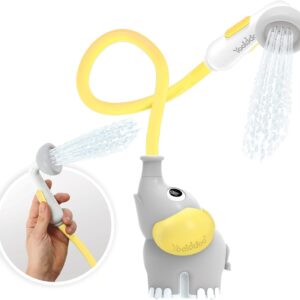 Yookidoo Baby Bath Shower Head - Elephant Water Pump with Trunk Spout Rinser - Control Water Flow from 2 Knobs for Maximum Fun in Tub or Sink for Newborn Babies (Yellow)