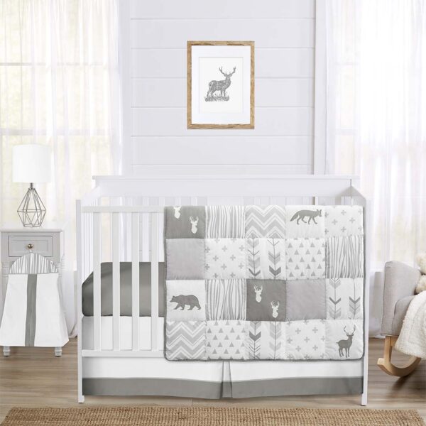 Sweet Jojo Designs Grey and White Woodsy Collection 4-piece Bumperless Crib Bedding Set
